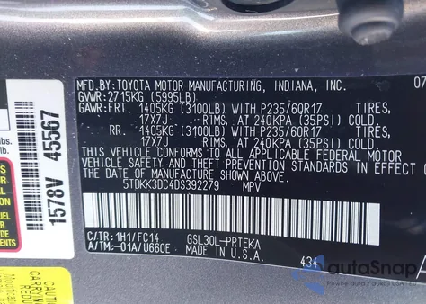 2013 Toyota Sienna Le V6 8 Passenger from USA, damaged, VIN 5TDKK3DC4DS392279